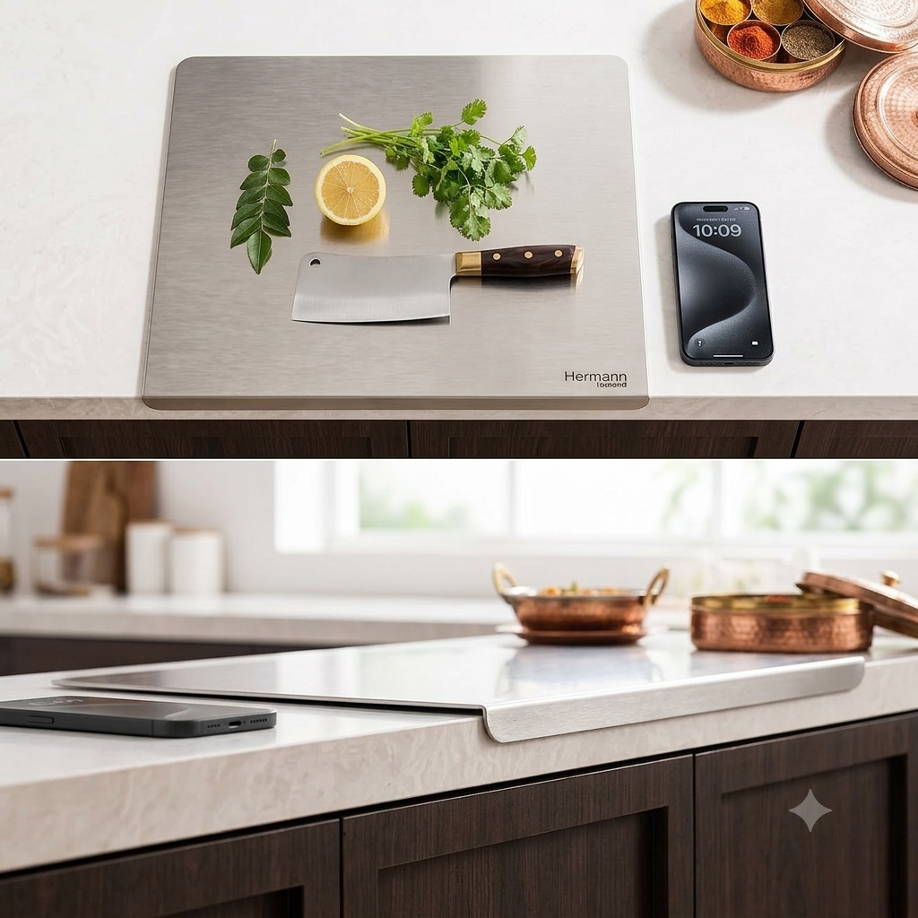 Stainless Steel Chopping Board with Counter-Lock Lip – Heavy Duty Anti-Bacterial Cutting Board
