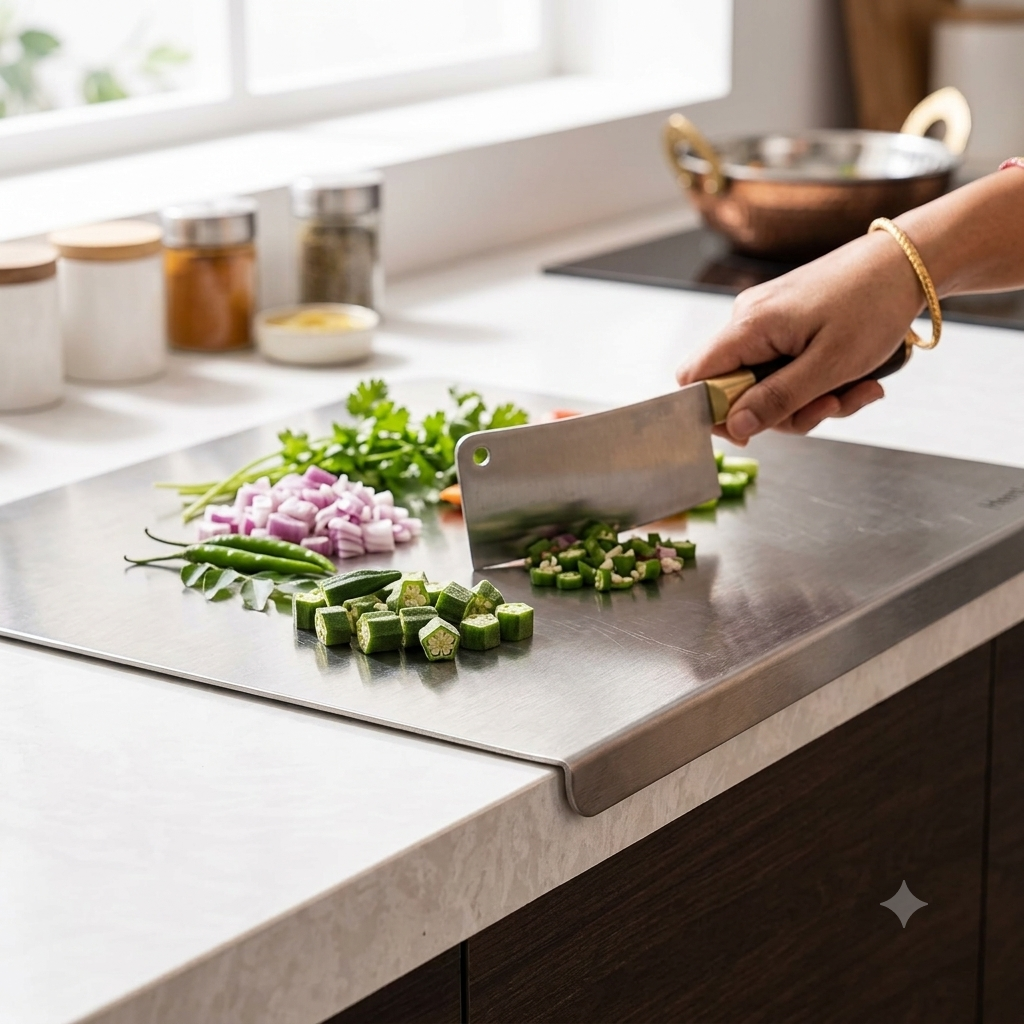 Stainless Steel Chopping Board with Counter-Lock Lip – Heavy Duty Anti-Bacterial Cutting Board