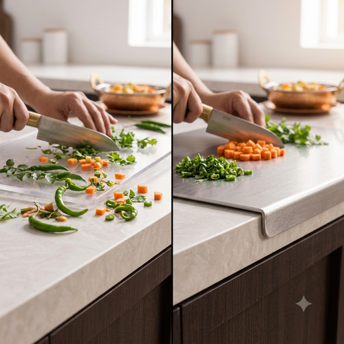 Stainless Steel Chopping Board with Counter-Lock Lip – Heavy Duty Anti-Bacterial Cutting Board