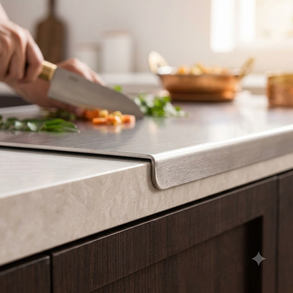 Stainless Steel Chopping Board with Counter-Lock Lip – Heavy Duty Anti-Bacterial Cutting Board