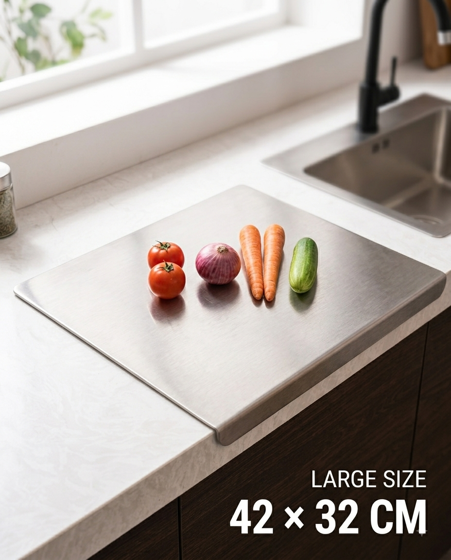 Stainless Steel Chopping Board with Counter-Lock Lip – Heavy Duty Anti-Bacterial Cutting Board