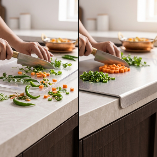 Stainless Steel Chopping Board with Counter-Lock Lip – Heavy Duty Anti-Bacterial Cutting Board